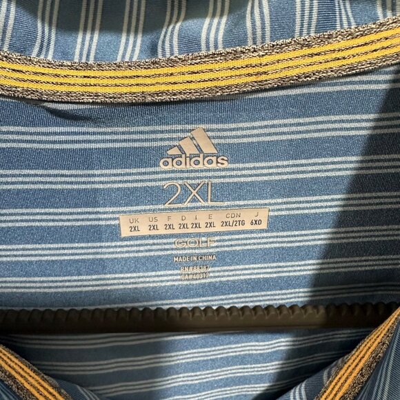 Adidas Golf Mens Size 2XL Blue Striped Logo’d Golf Short Sleeve Polo Shirt - Picture 6 of 7